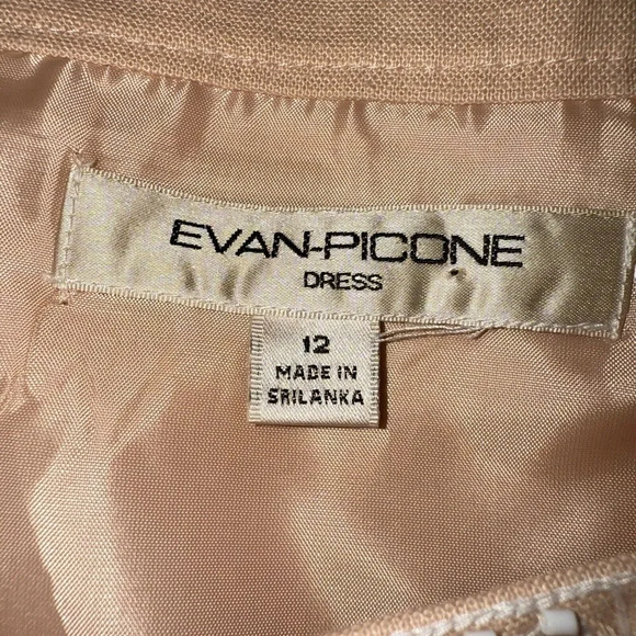 Evan-Picone Sz 12 Linen Sheath Dress Beaded Office Neutral Light Academia - Picture 11 of 13